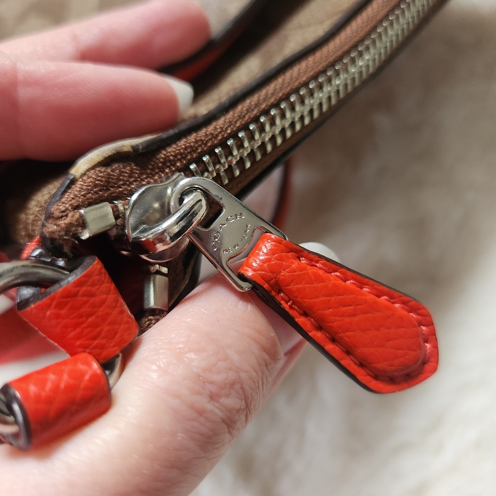 Coach North/South Crossbody in Signature Canvas Khaki/Orange Style F35940 LN - Picture 14 of 14